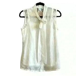 Shu Shu Women’s M sheer lace Blouse bow preppy feminine floral cottagecore